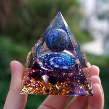 2-Handmade Lapis Lazuli & Amethyst Crystal Sphere 'TRUTH' ORGONITE Pyramid